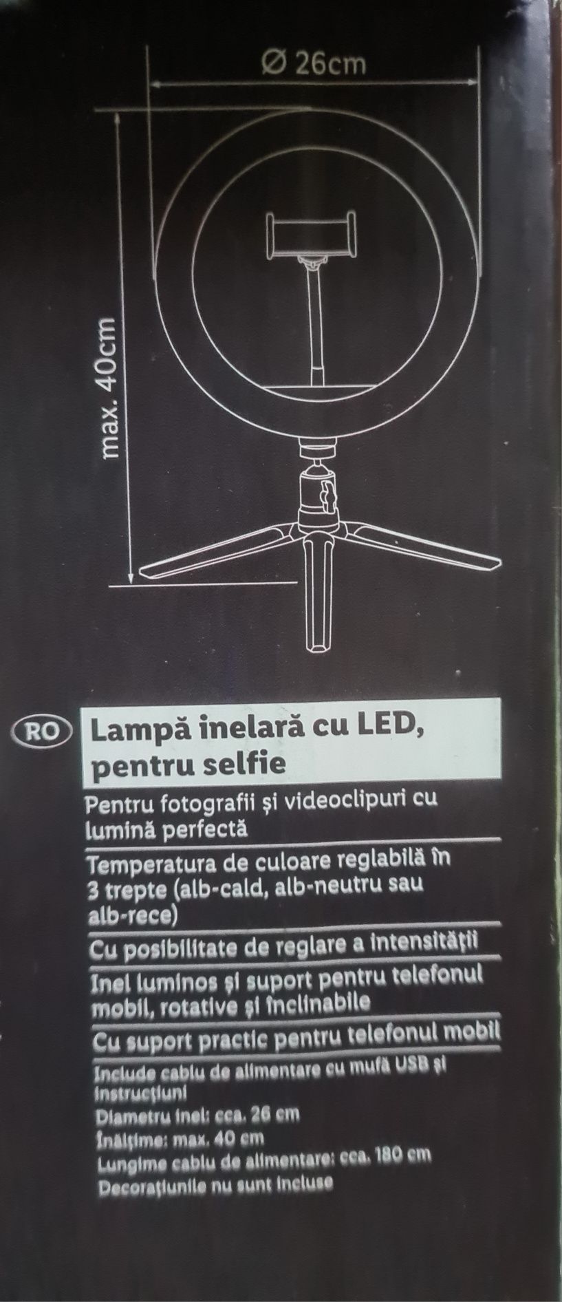 Lampă selfie NOUĂ cu LED 26 cm diametru inel