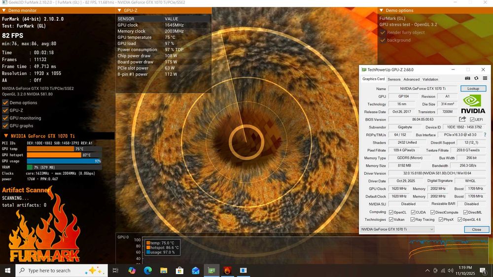 Placa video PCie Gigabyte Nvidia GTX 1070 Ti Gaming 8Gb DDR6 256bit