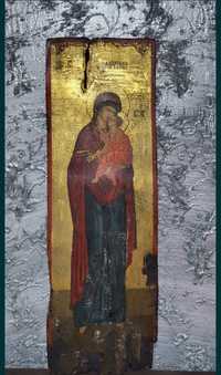 Icoana ortodoxa veche pictata pe lemn și în ulei , Maica Domnulu 50x17