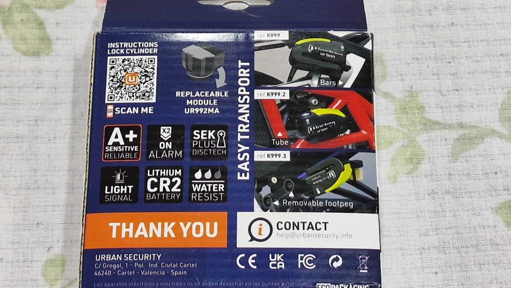 Alarma Moto DISC LOCK + Alarm + Warning URBAN SECURITY 999, 2 Alarm