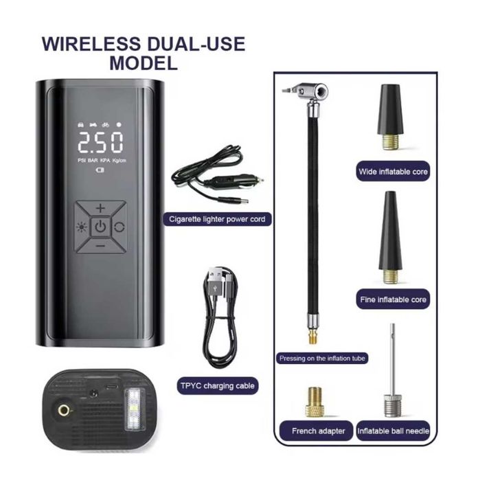 Безжичен Електрически Компресор за Гуми 6000mAh, 150PSI, Презареждаем