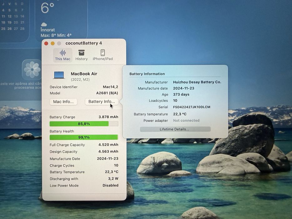 Macbook Air ;M2/2022, 8/250 GB.10 cicluri,impecabil (ca nou).