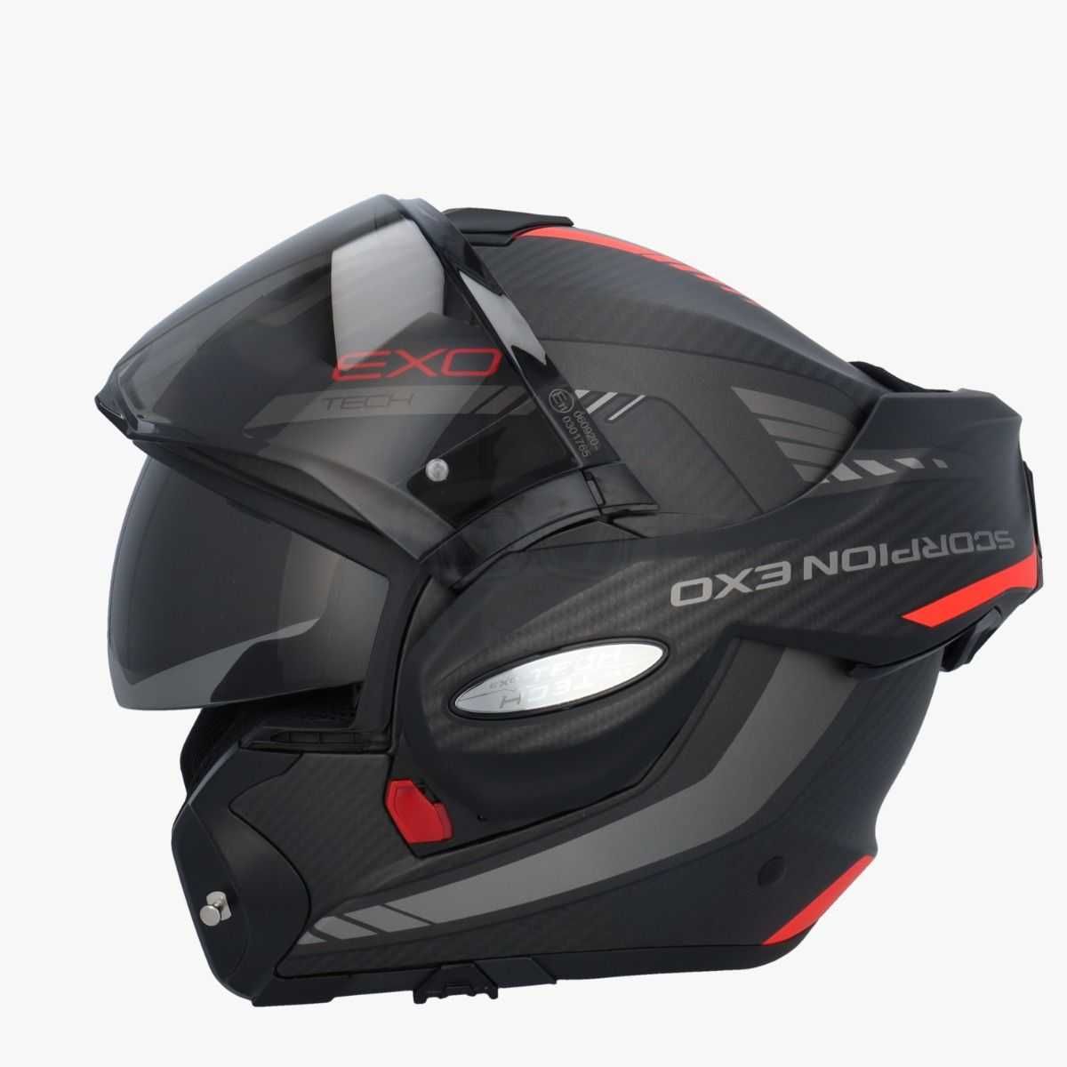 Модуларна Каска - SCORPION EXO-Tech Evo Carbon Cosy Matt Black-Red