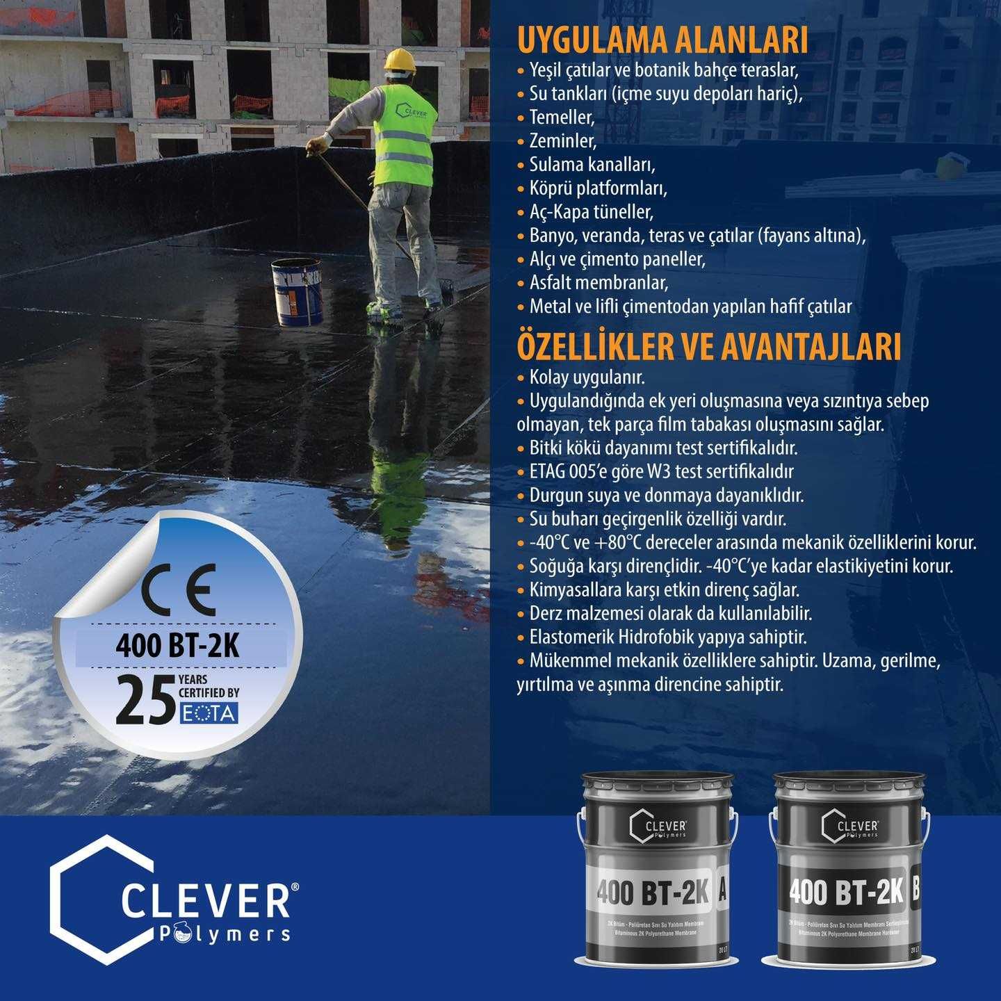 Битумно полиуретановая гидроизоляция Clever Polymers 400 BT 2K