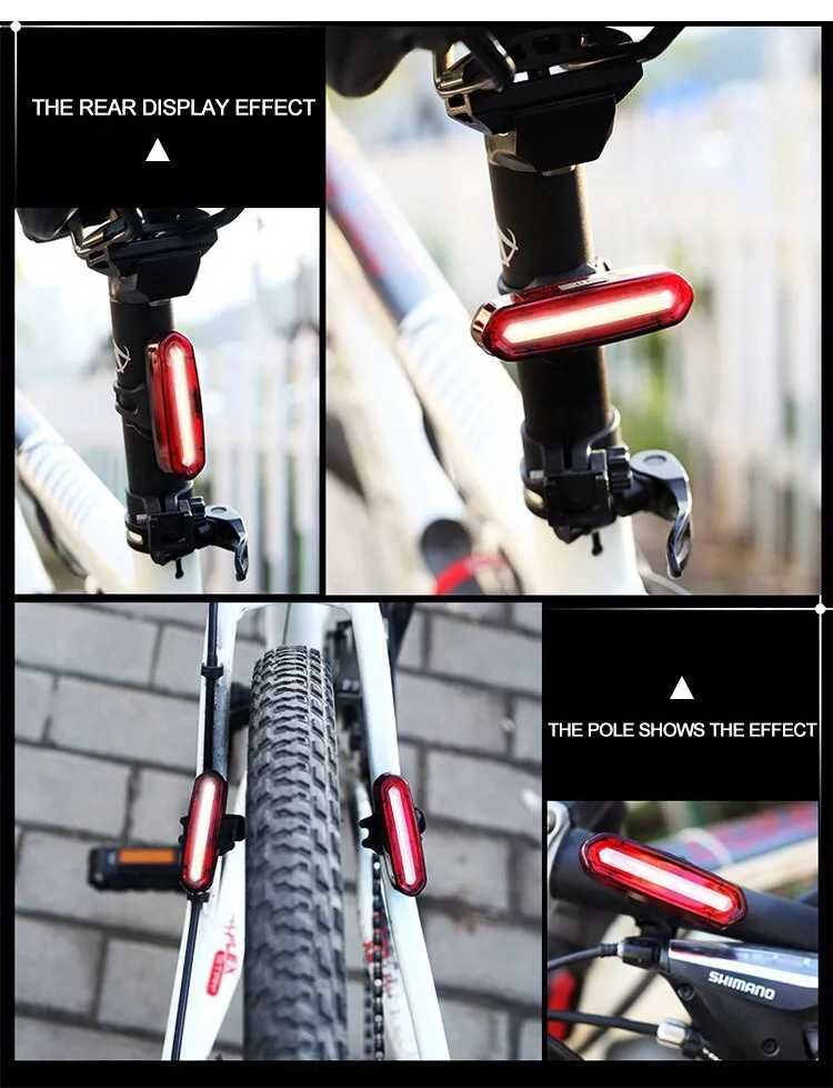 Червена LED задна светлина за велосипед MTB с USB кабел за зареждане