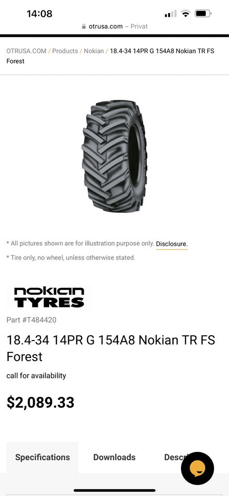 Cauciucuri tractor noi Nokian 18,4 r34 FR TR Forest 14 Ply