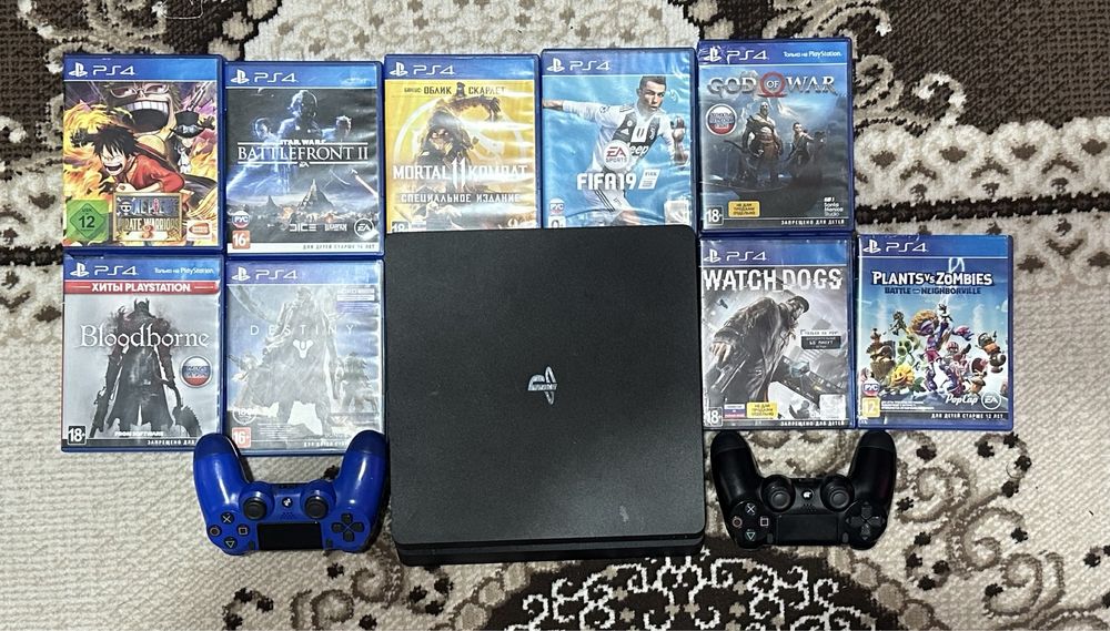 Ps 4 slim 500гб,2 джойстика,9 игр