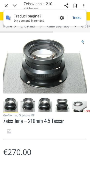 Obiectiv foto Carl Zeiss Tessar 210mm f4.5 m62