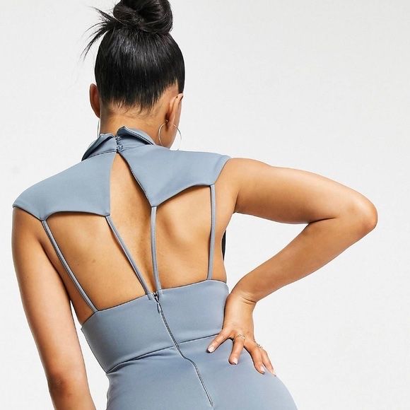 Rochie ASOS Waistcoat Plunge Midi Pencil Dress in Blue