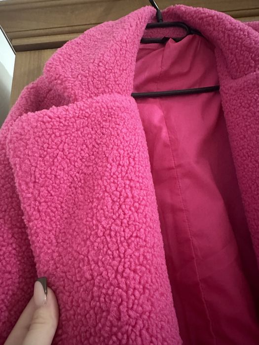 Ярко розово палто от плюшен тип (teddy coat)-shein