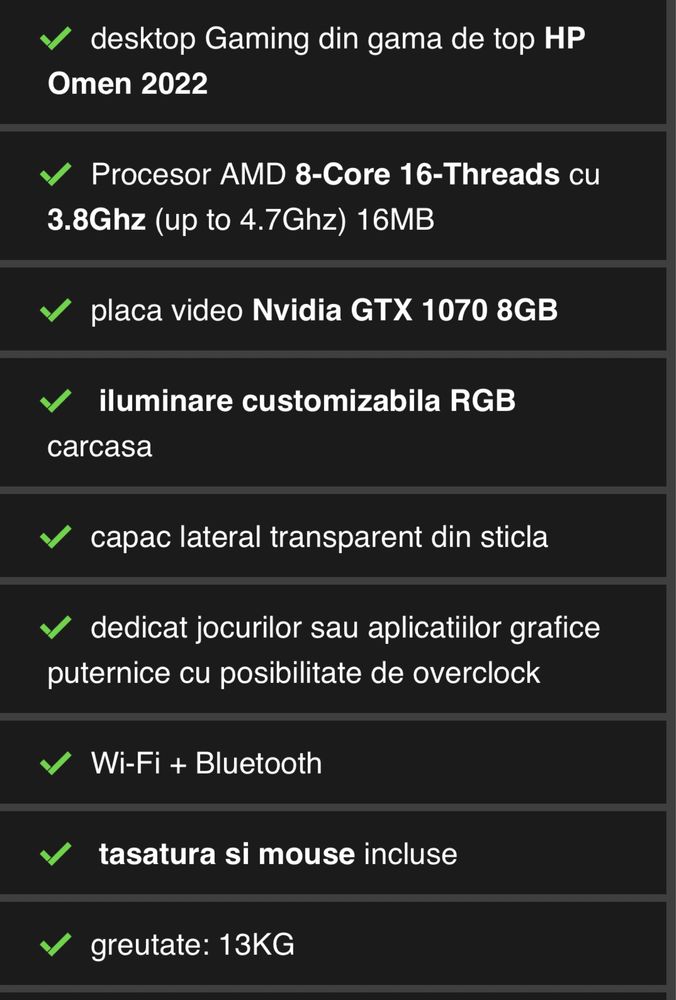 Desktop HP Omen 30L AMD ryzen 7 5800x