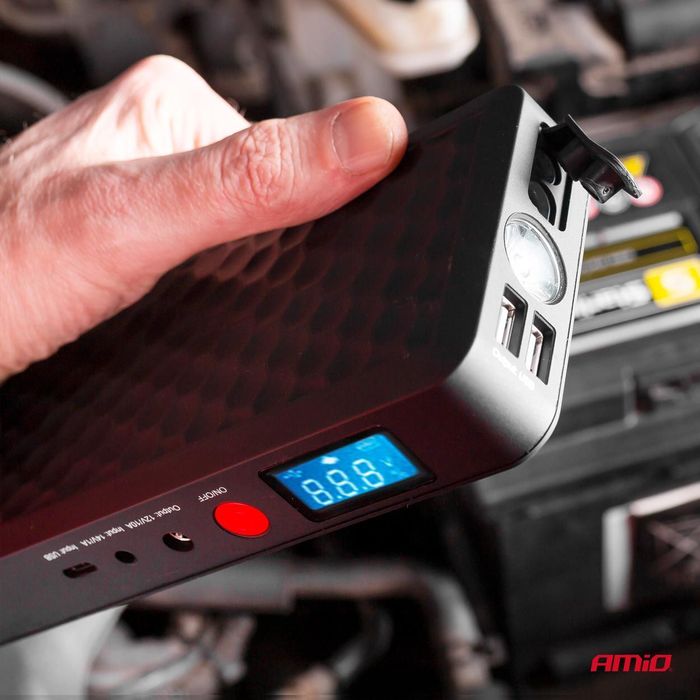 Baterie externa AMiO, mini robot pornire motor 12V si incarcator dispozitive electronice USB 5V, Jump Starter Auto