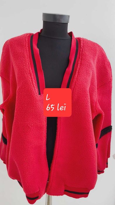 Geacă gulerV, Shein, L, roșu, texturat blaniță mieluț
