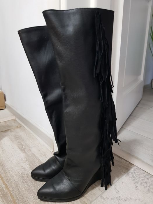 Cizme cu platforma din piele naturala