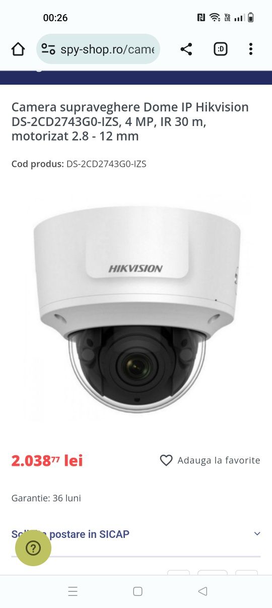 Camera ip Hikvision DS-2CD2743G0-IZS