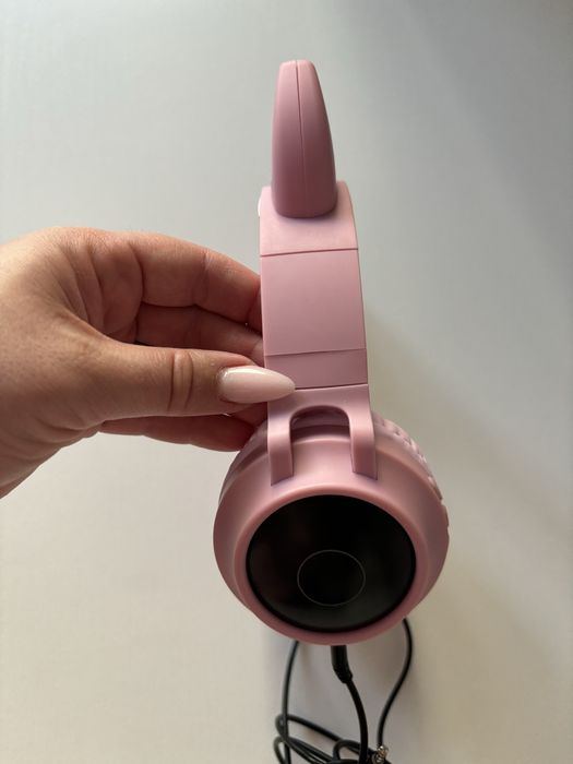 Căști bluetooth wireless, cu urechi, culoare roz, cu leduri colorate