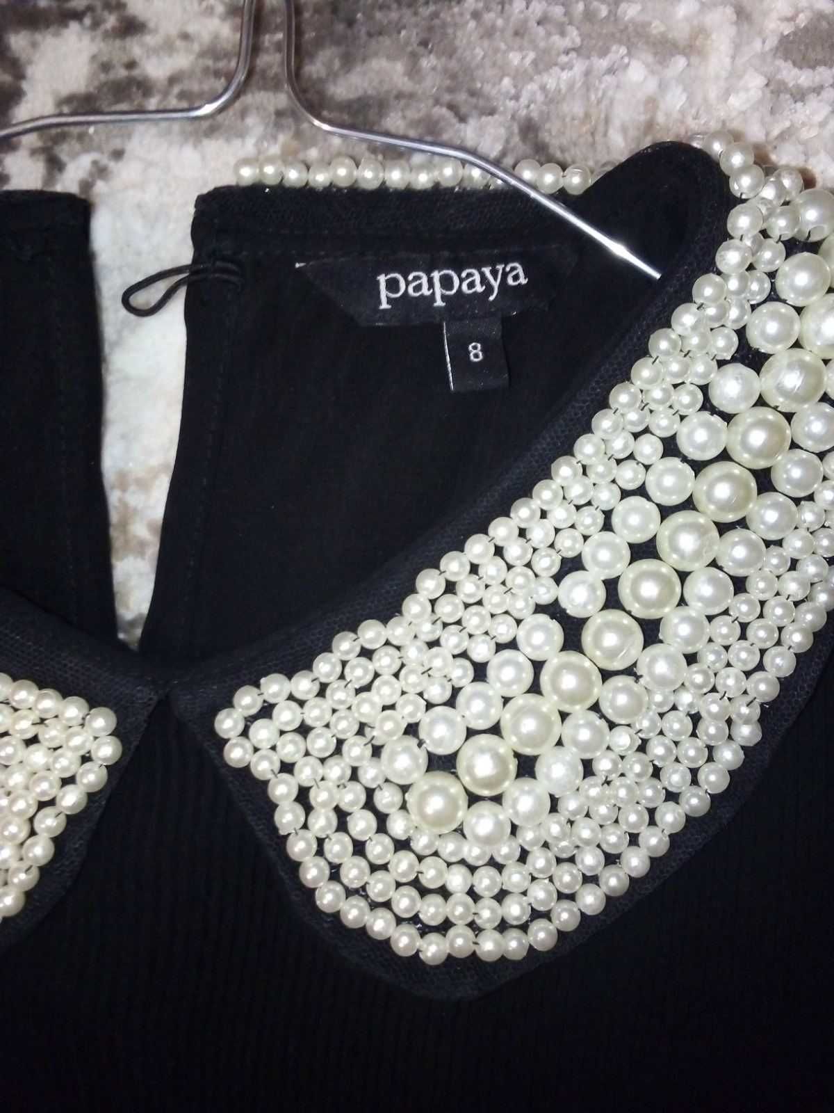 Официална черна рокля с перли, марка Papaya