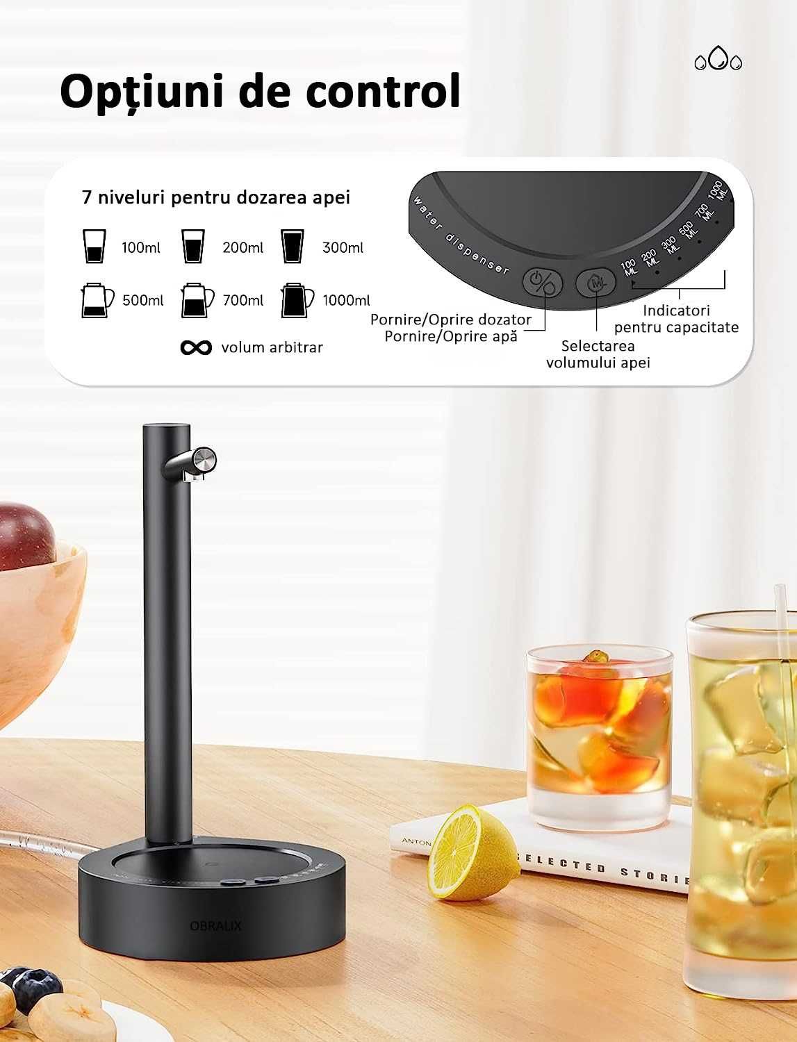Dozator apa, pompa electrica, 7 moduri, cu acumulator, OBRALIX®