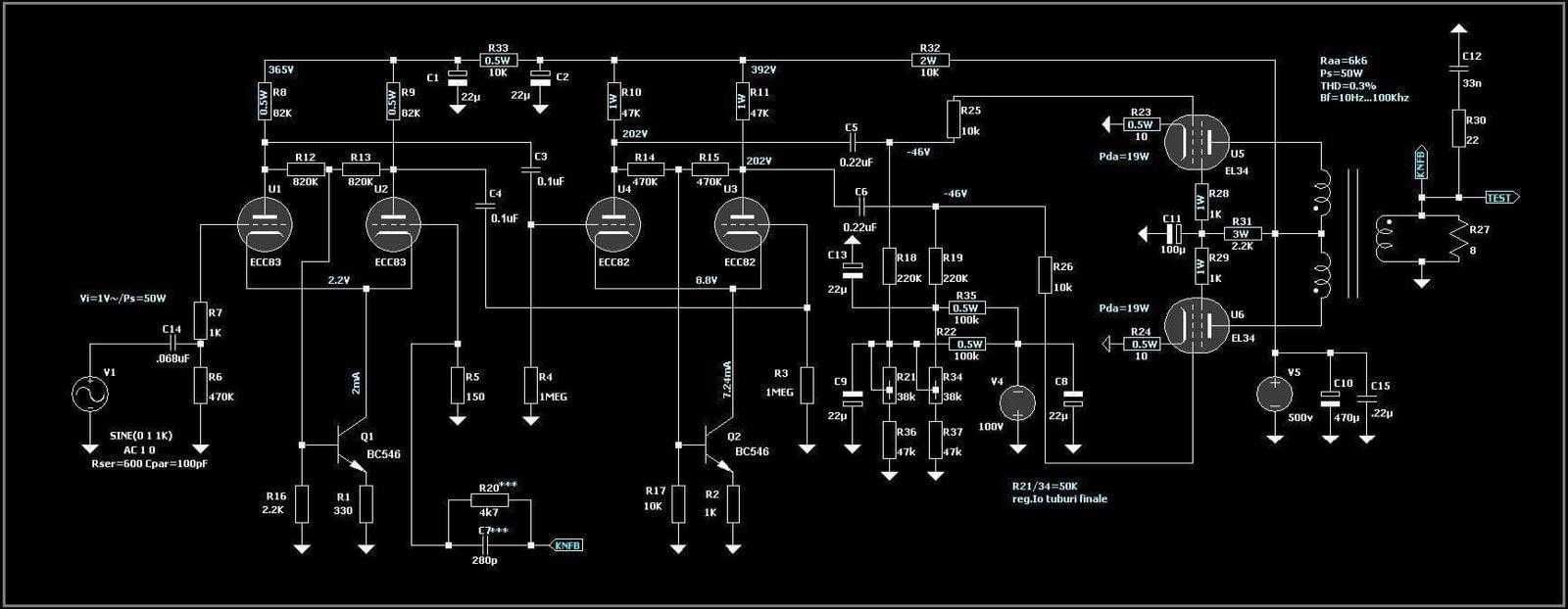 kit amplificat tuburi lampi electronice 50W el34 6n1 6n2 dt990