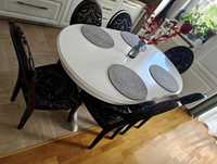 Set masa dining extensibila+ 6 scaune tapitate, lemn masiv, stare buna