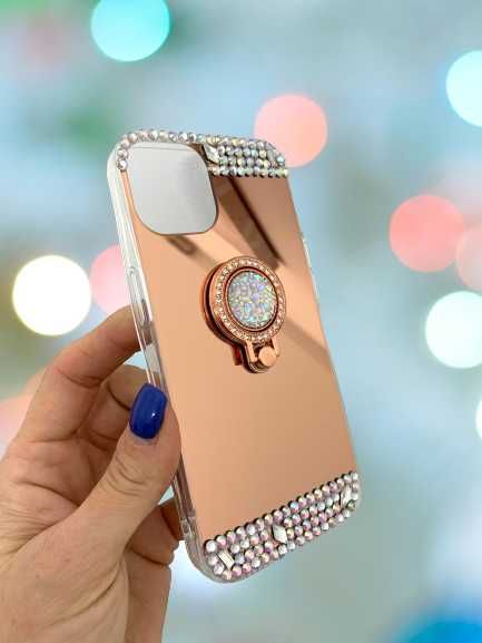Husa tip  oglinda cu pietricele si inel pentru iPhone 14 / 14 Plus
