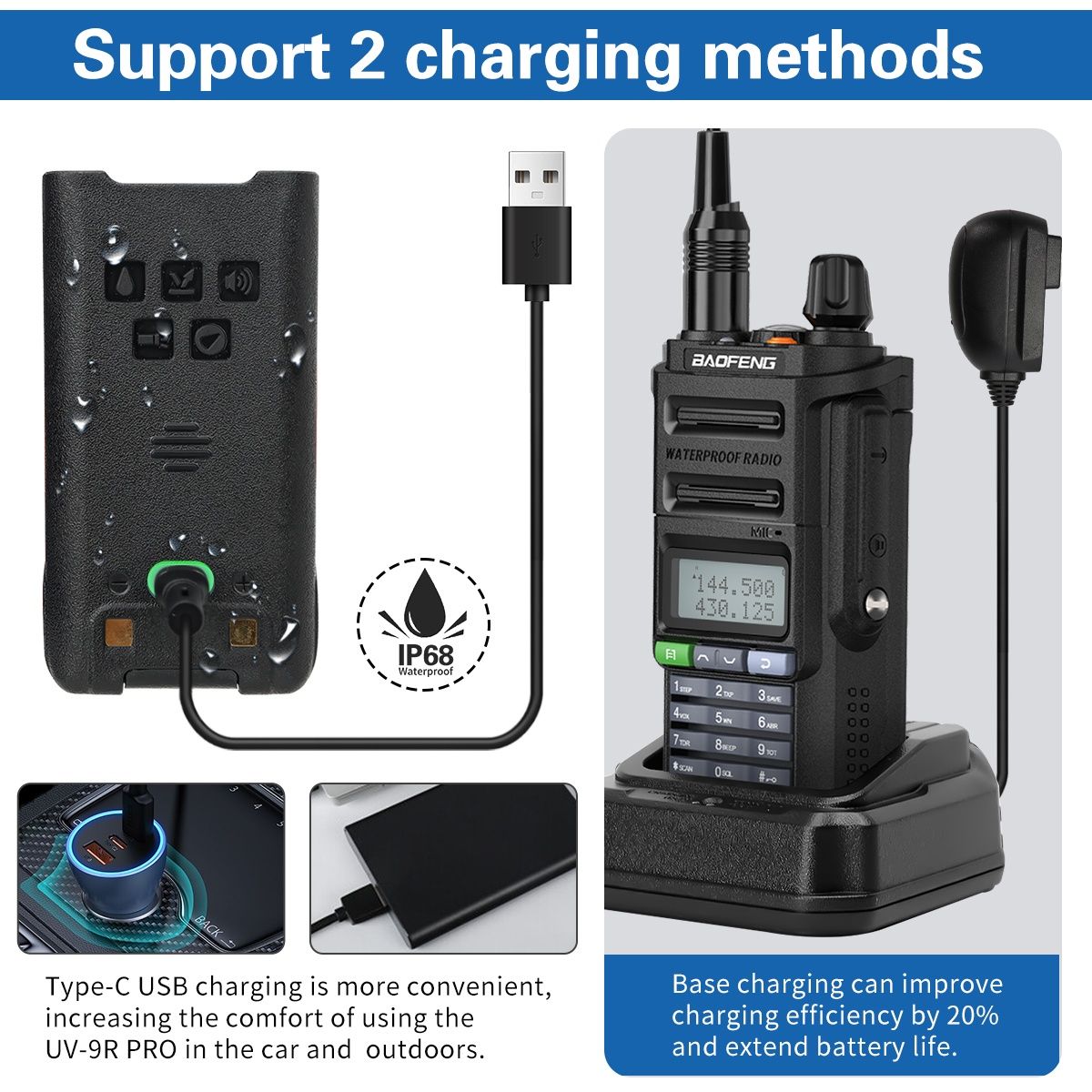 Statie portabila UV9R PRO V2 BAOFENG, USB type -C, SMA 21cm