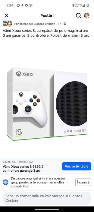 Xbox s 512 mega 3 ani garanție, 2 controllere.