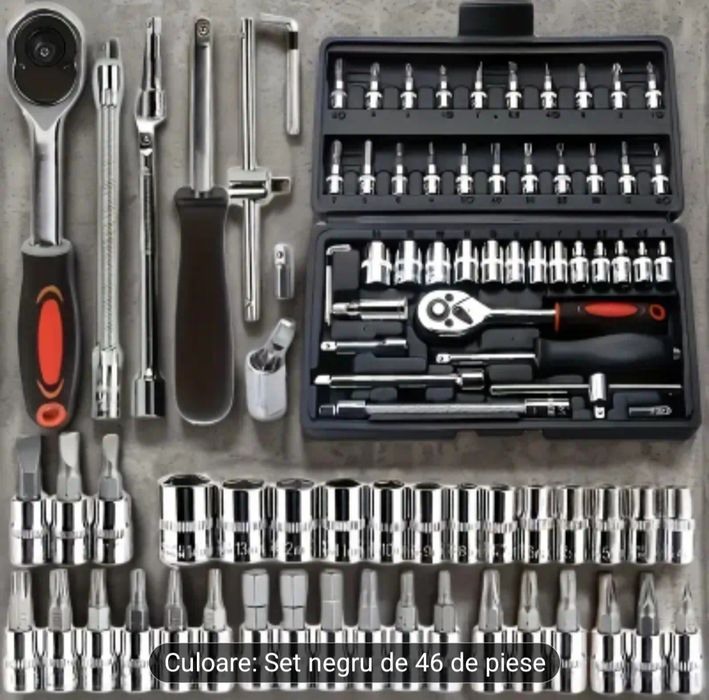 46 piese Set Profesional de Unelte pentru Reparații Auto din Oțel Carb
