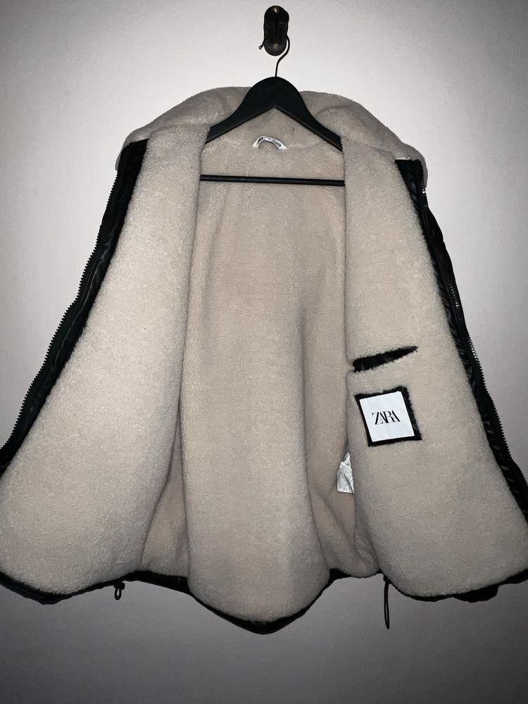 ZARA jachetă blană, black, L size