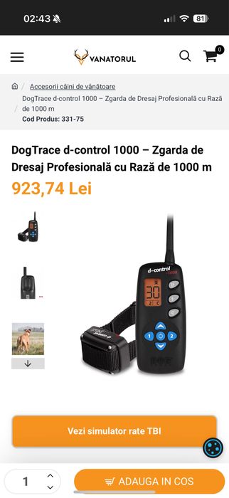 Zgarda dresaj pana la 1000 de m si beeper pt caini