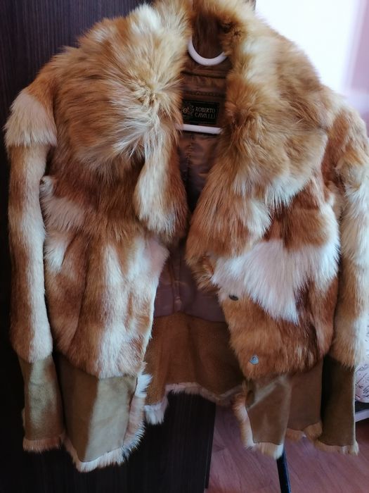 ROBERTO CAVALLI, оригинално палто от естествена кожа и естествен косъм