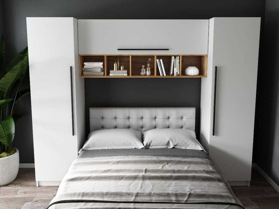 Set Dormitor Timea 2.56m cu pat tapitat Alb incadrat