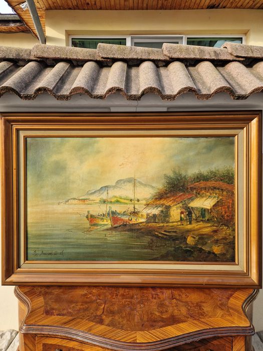 Уникална огромна антикварна майсторска картина масло върху платно