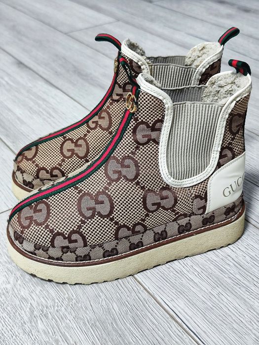 Ghete îmblănite pentru femei, model inspirat de designul Gucci, mărime