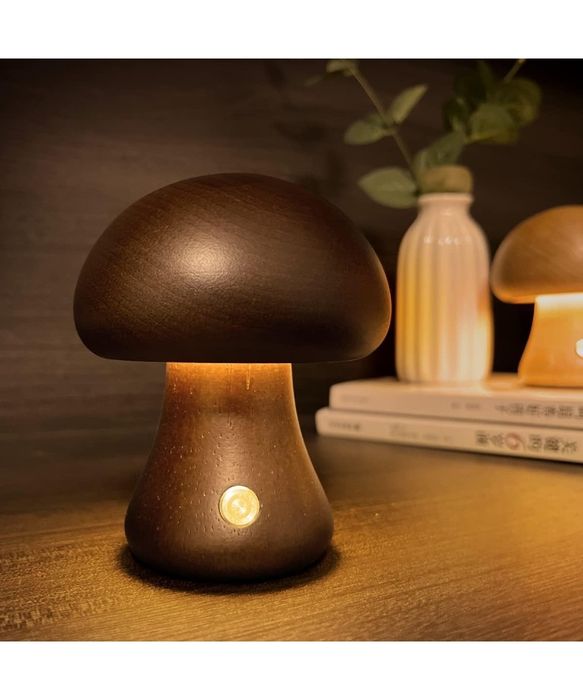 Veioza din lemn in forma de ciuperca, fara fir