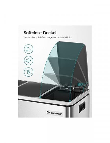 Coș de gunoi pentru reciclare cu compartimente, Songmics, 3x18L