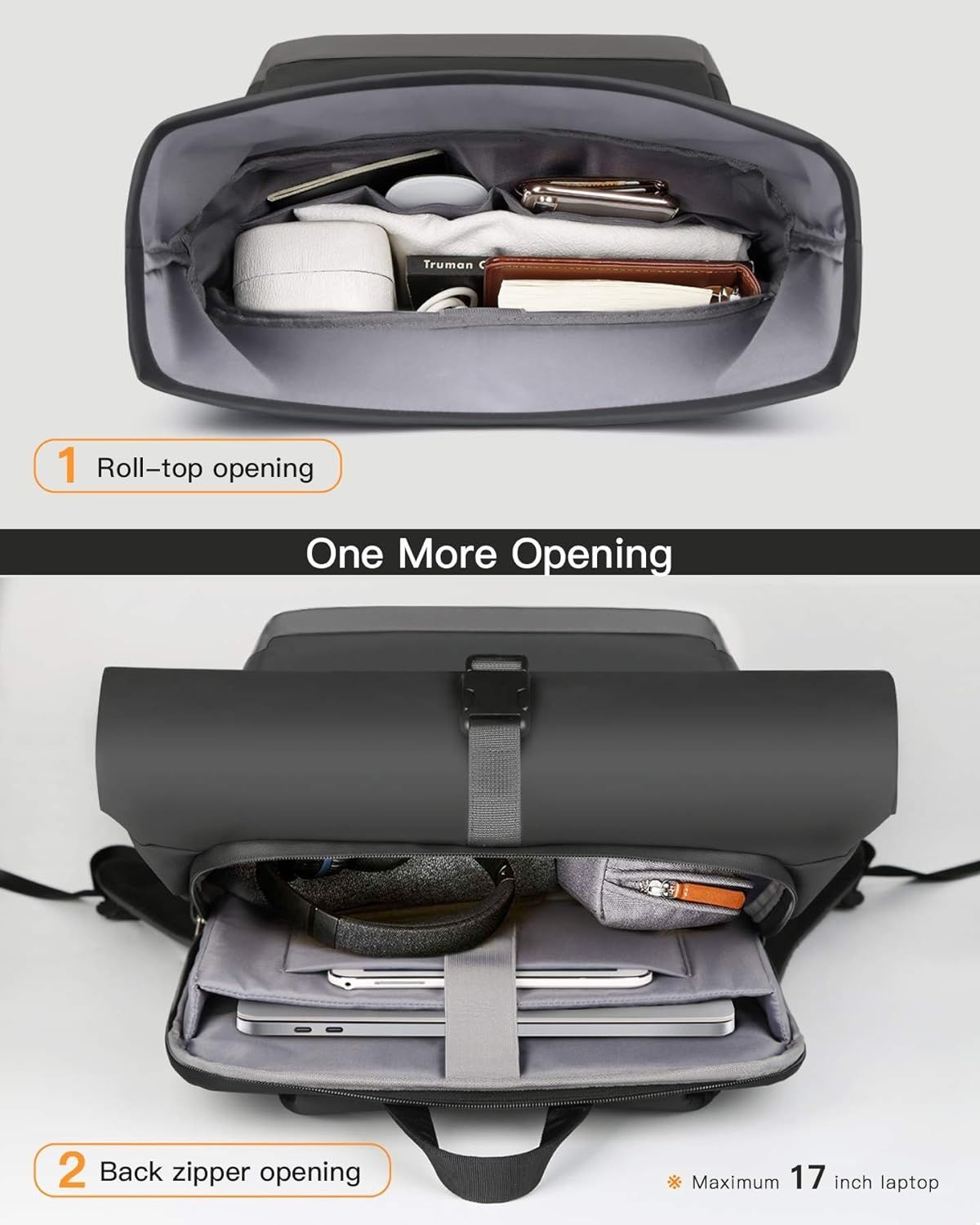 Rucsac Inateck RollTop 25–30l cu compartiment pentru laptop de 17 inch