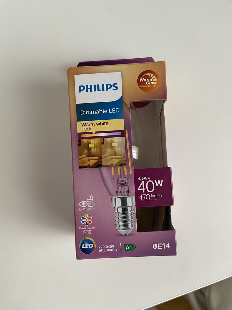 Bec LED variabil Philips E14 3,4W 470 lumeni x 4 bucati