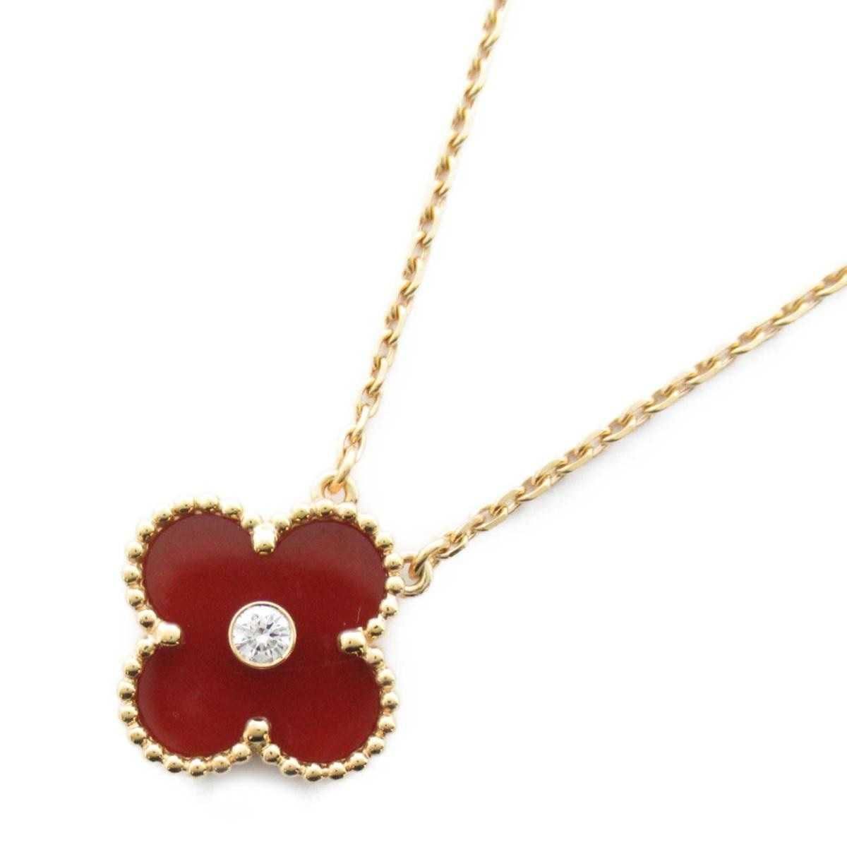 Van Cleef & Arpels VCA Silver Red Alhambra Diamond Clover Дамско Колие