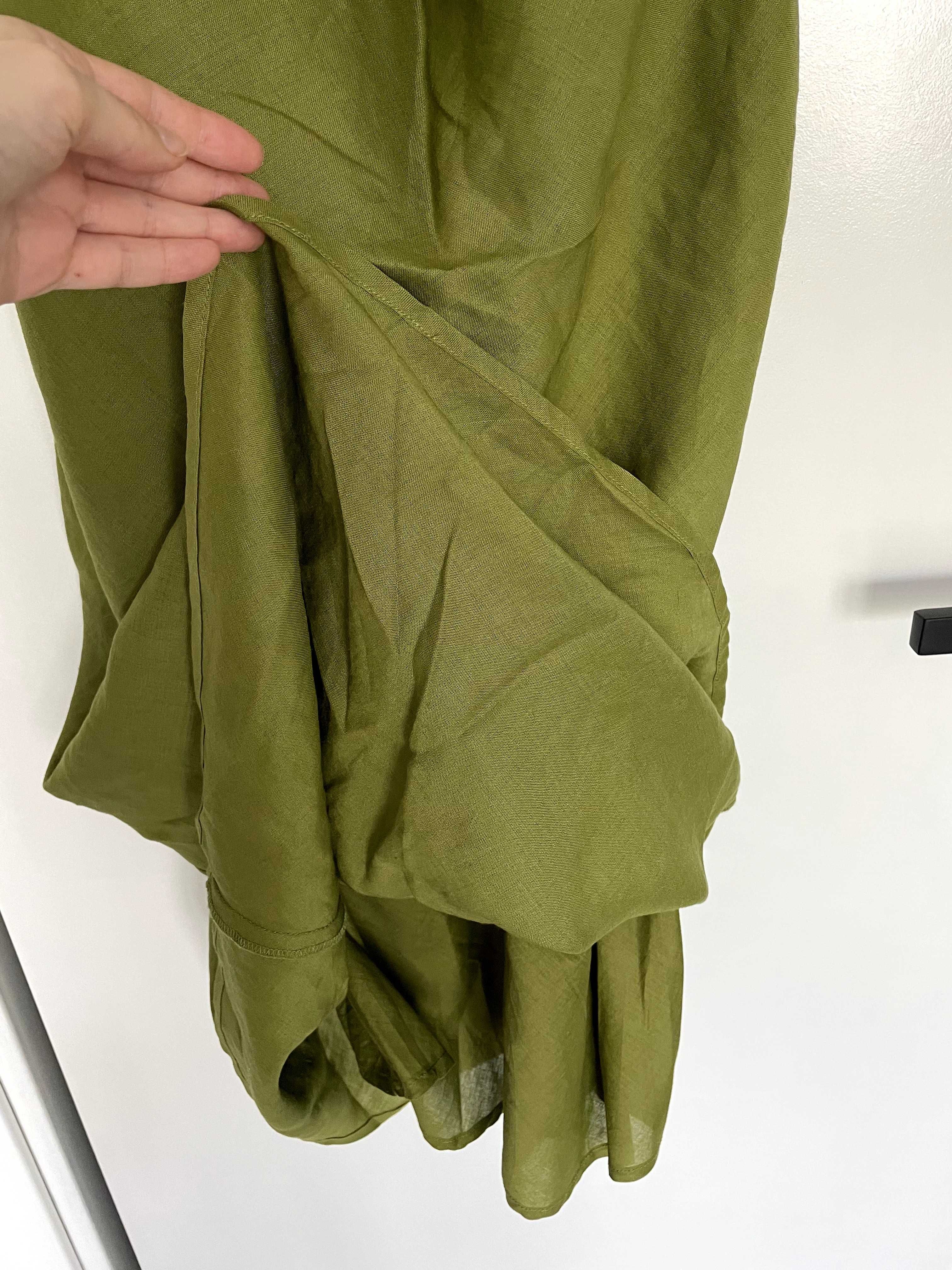 Vand rochie dama Zara Basics, verde mustar, 100% bumbac, marimea L