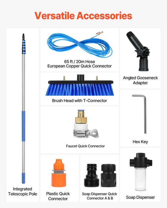 Kit Curatare Panouri Solare,Perie Rotativa 180°,Furtun 20m