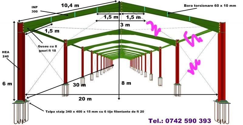Vând structură hale metalice 12x30h4,5