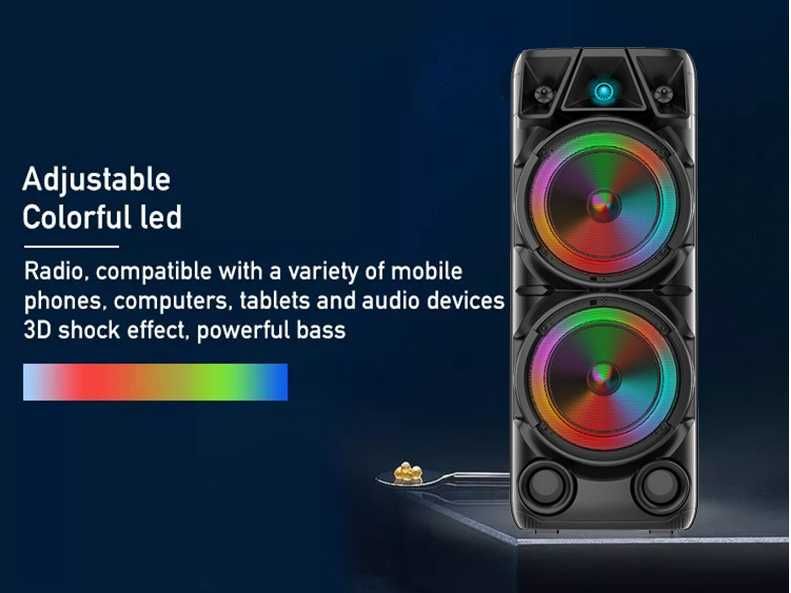 Нова Cobra ZQS8210 2х8 40W ПРЕНОСИМА КАРАОКЕ КОЛОНА цветомузика двоен