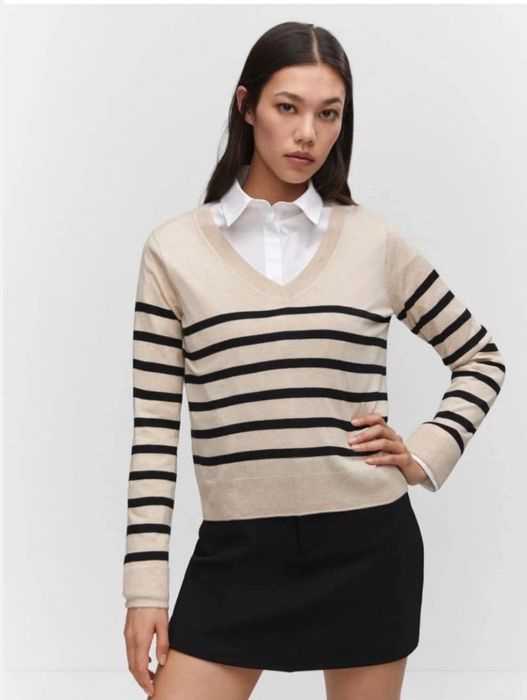 MANGO Pulover din tricot cu dungi
