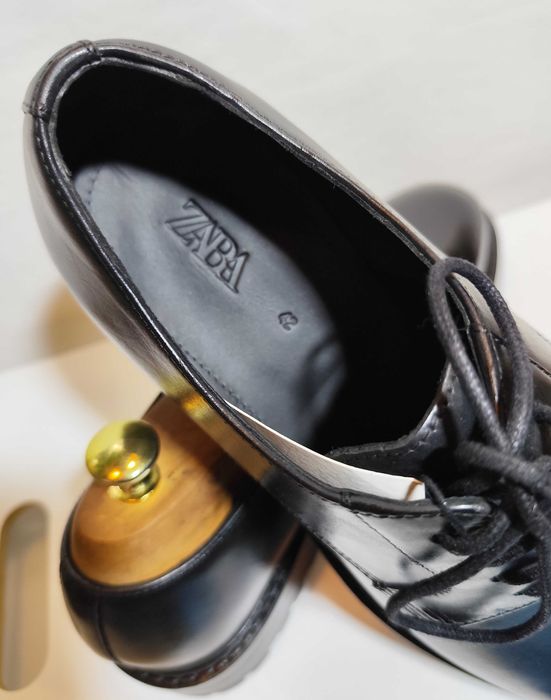 Pantofi derby 42 42.5 43 43.5 lace up ZARA NOI piele naturala negru