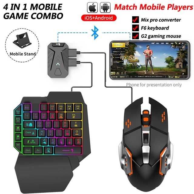4 в 1 гейминг клавиатура и мишка за телфон Mobile Game Combo Pack
