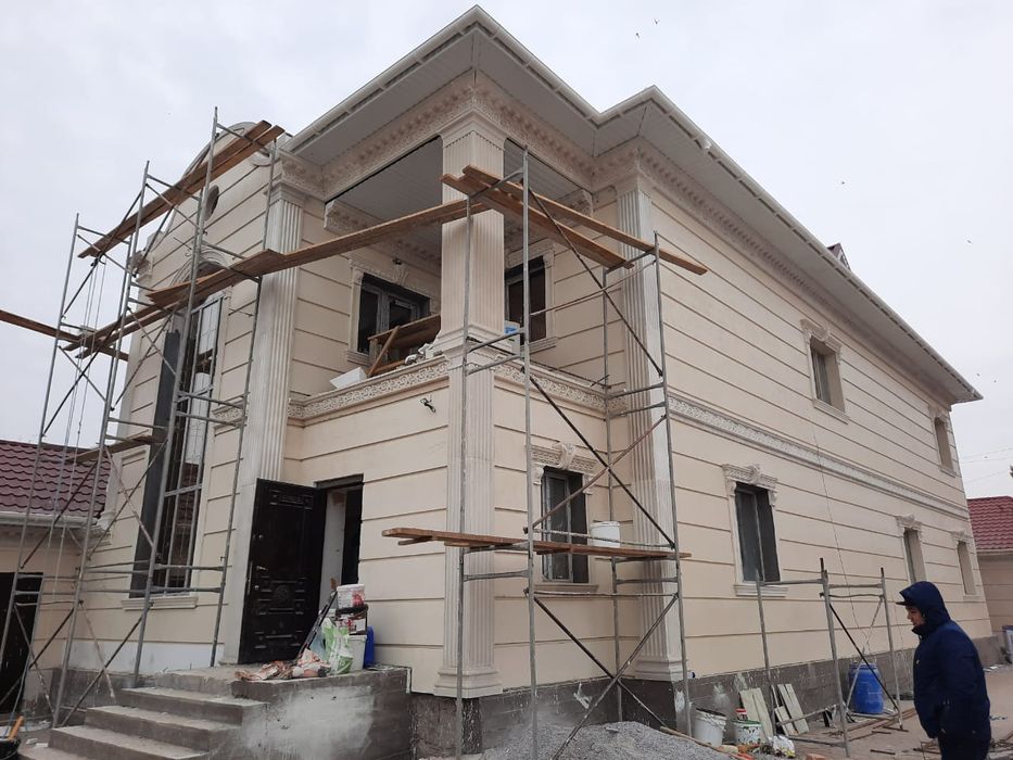 Жидкий Травертин в любом сложности. Декор карниз Пилястр Декор окон