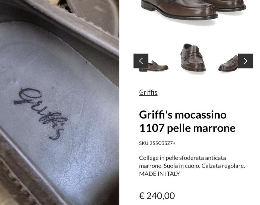 Pantofi / Mocasini Griffi's, Piele naturală + Vibram - 43,5 / 44