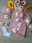Set botez-cardigan cu flori