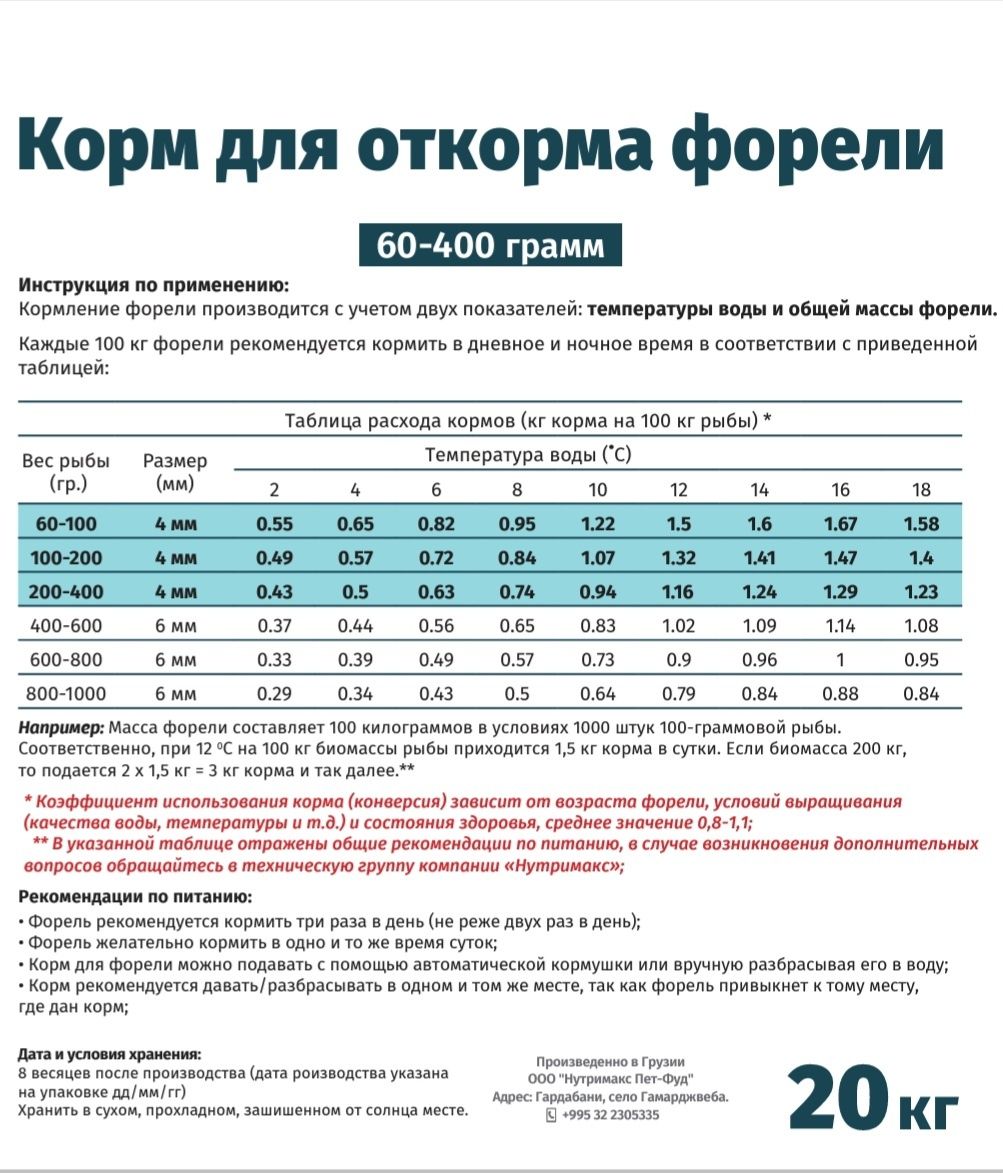 Корм для форели 4мм плавающий. Для форели 60гр - 400гр.